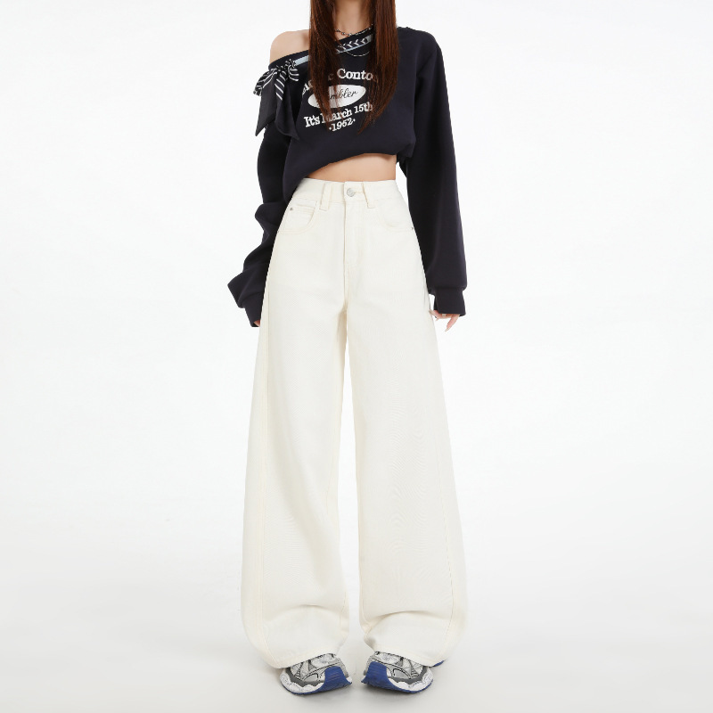 Lishè Spring New Fashion Versatile Three-Dimensional Cut Color-Block Line Curved Jeans for Women Loose Design Banana Pants