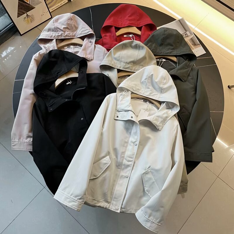 Japanese Single Casual Hooded Jacket 2024 Spring French Japanese Jacket Loose Waterproof Mountaineering Jacket 465467