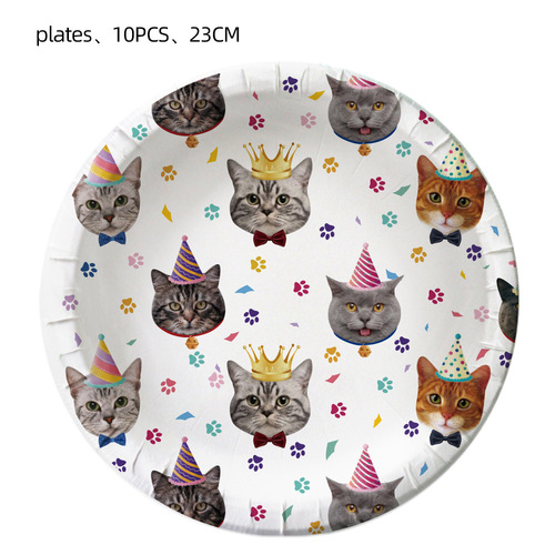Pet Cat Meow Party Birthday Decorations Paper Plate Tableware Set Pull-up Flag Cake Stands Arrangement