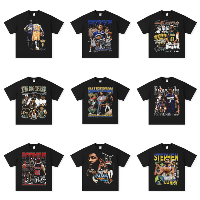 Nba Star American T-Shirt Irving Kobe Curry Printed Basketball Short-Sleeved Small Neckline Jersey