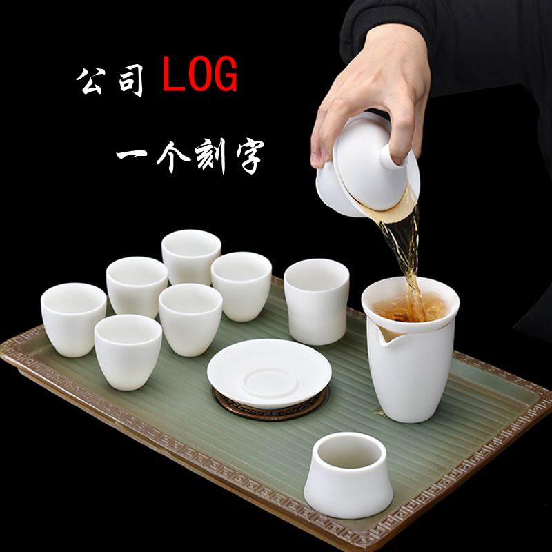 德化窑素烧白瓷茶具套装家用三才盖碗茶杯单杯羊脂玉主人杯礼盒装