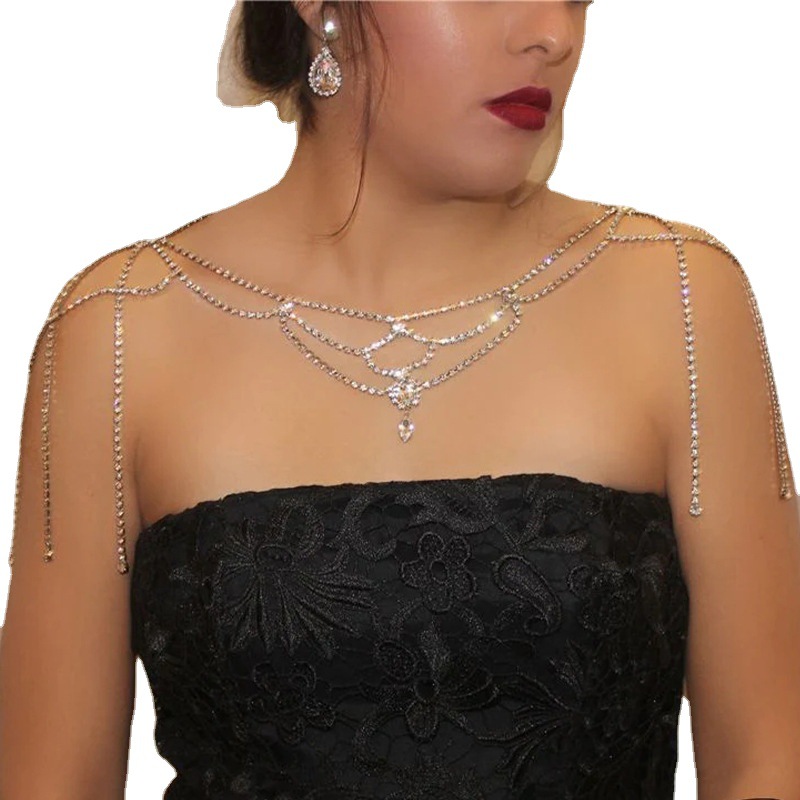 Nueva Cadena de hombro transfronteriza rhinestone de las mujeres europeas y americanas sexy borla temperamento cuerpo cadena accesorios cuerpo cadena image 5