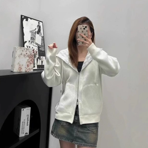 Кашемировый кардиган унисекс с капюшоном, весна-осень 2025, с монограммой, двусторонняя молния, вязаный, повседневный, универсальный