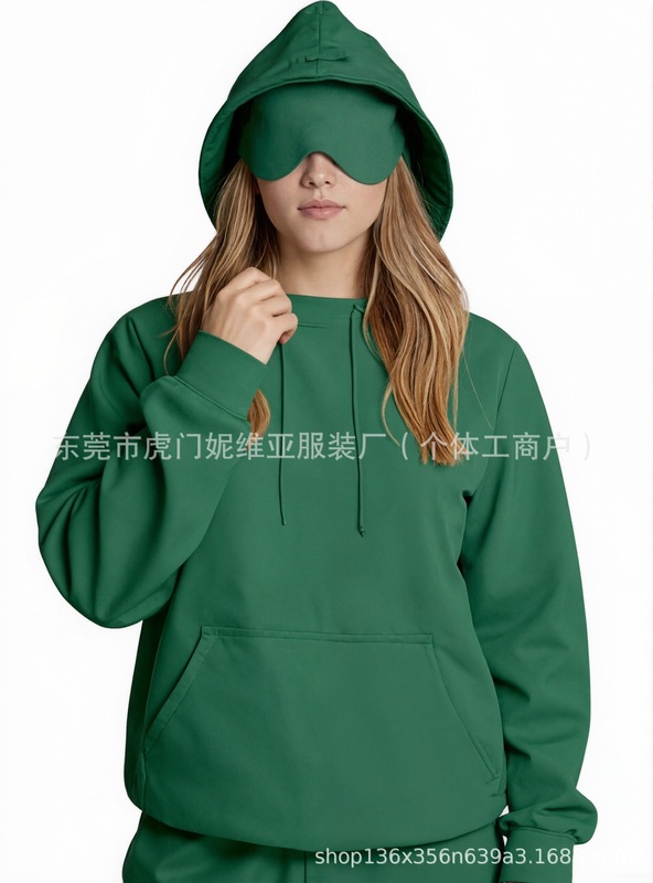 2025跨境欧美秋冬亚马逊带内置眼罩连帽衫带飞机模式旅行连帽衫|undefined
