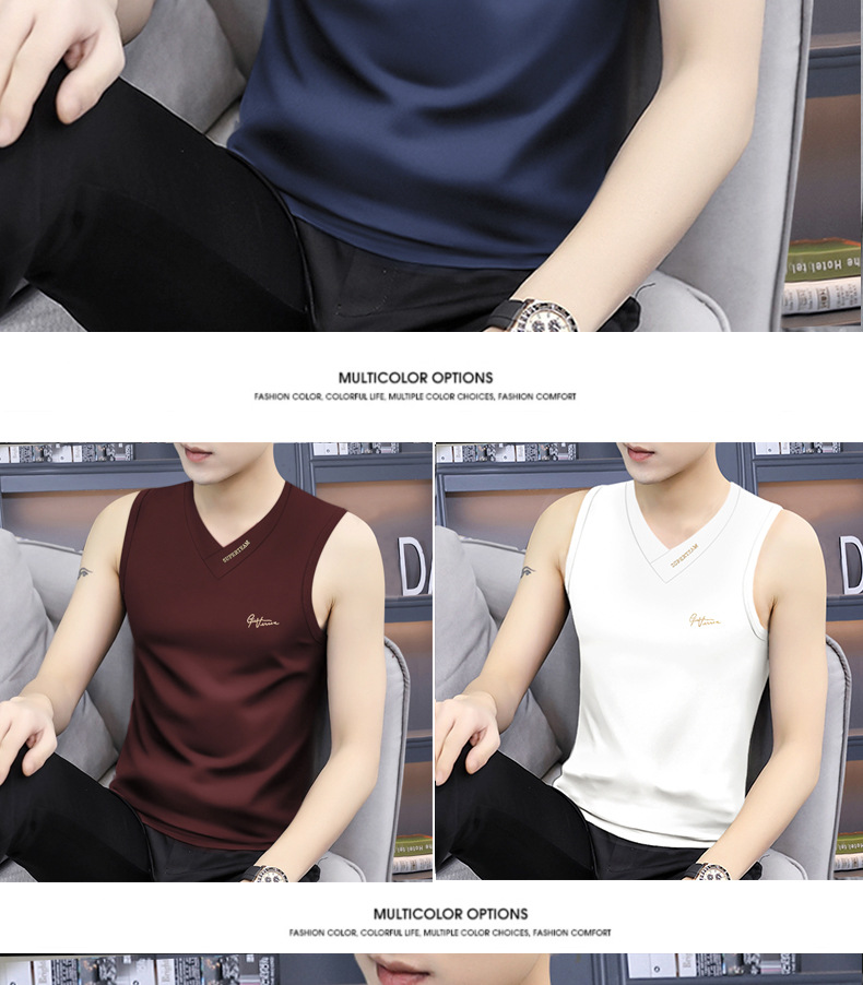 2026 New Tank Top Men's Modal Summer Sleeveless T-shirt V-neck Sport Thin Shoulder Hurdle Top_viptrois.com
