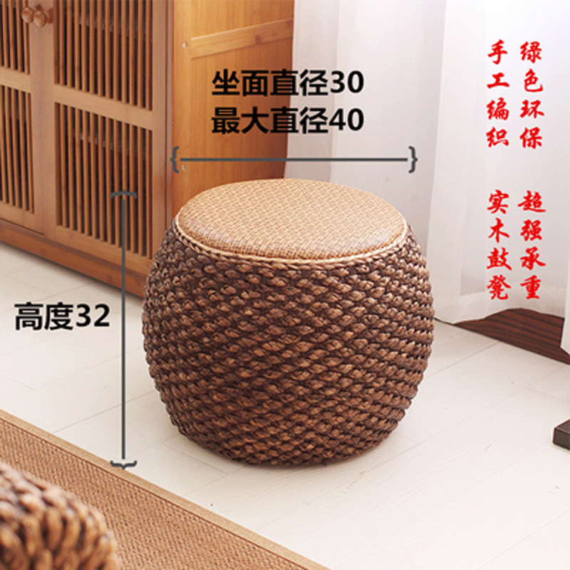 Taburete bajo de ratán taburete redondo taburete de paja sofá mesa de café taburete hogar sala de estar de madera maciza banco pequeño zapato cambio taburete muelle