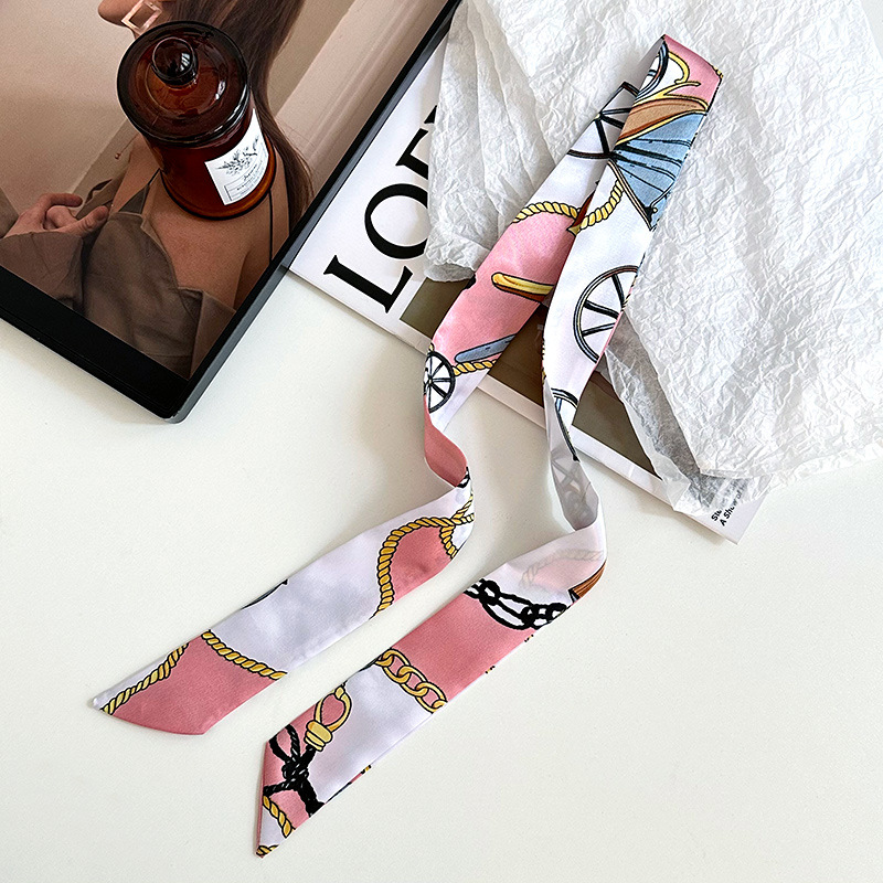 Pañuelo de seda largo, decoración de moda avanzada coreana, bufanda pequeña, bolsa de toalla de seda para mujer, cinturón de envoltura, turbante multiusos, cinturón para el cabello