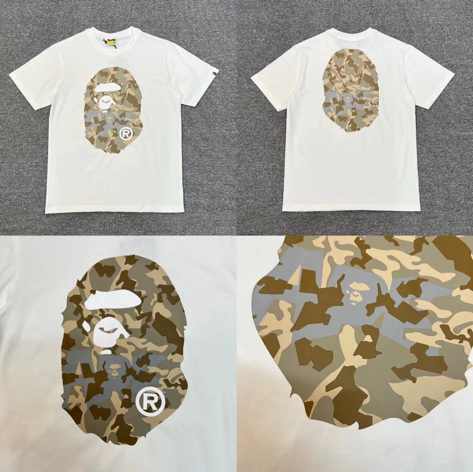 Стильный брендовый топ BAPE с половинными рукавами TEE для мужчин и женщин, камуфляж голова обезьяны, высокого уровня, свободный крой, короткий рукав