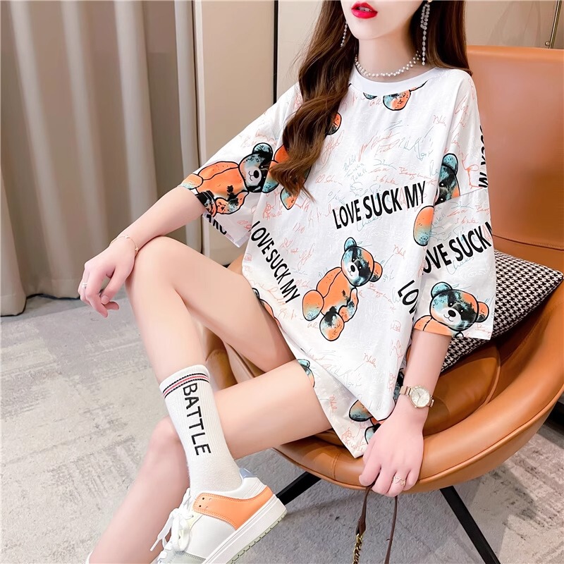 2026 Summer New Short-Sleeved T-Shirt for Women, Mid-Length, Loose, Retro Chic, Cartoon Hong Kong Style, Ins Trendy Women's Top 2026 Summer New Short-Sleeved T-Shirt for Women, Mid-Length, Loose, Retro Chic, Cartoon Hong Kong Style, Ins Trendy Women's Top
