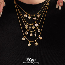 欧麦卡超闪5A锆石DIY多配件吊坠项链欧美跨境热销新款不锈钢材质