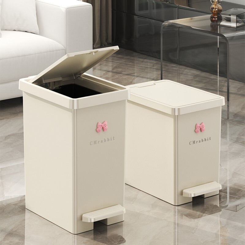 Trash can with lid household pedal press double open lid kitchen bathroom living room trash can mute slow drop double barrel