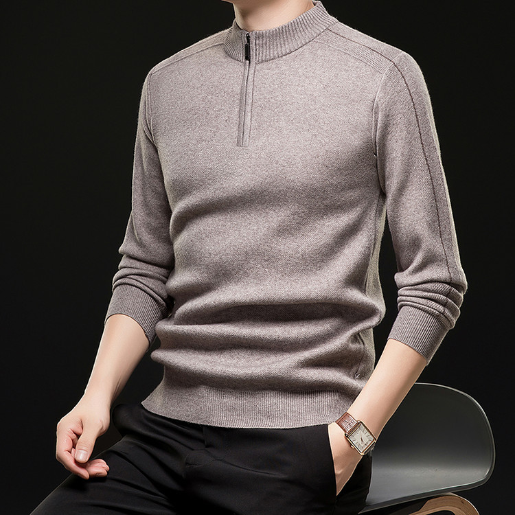 Hombres nuevos cuello vertical manga larga semiacremallera suéter delgado casual punto base transfronterizo suéter simple para hombres