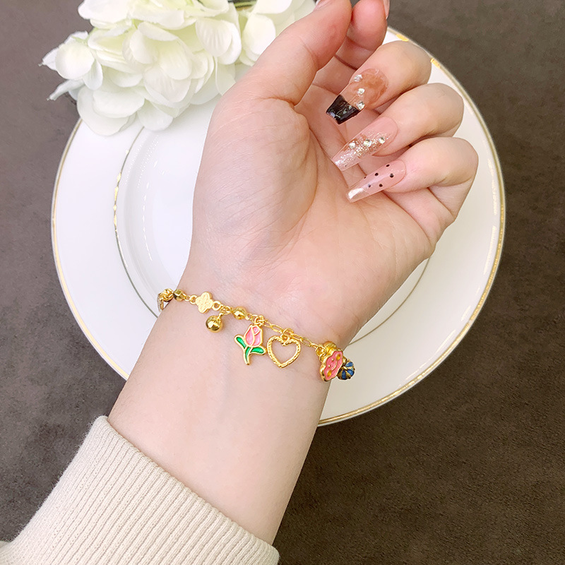 Nuevo estilo chino antiguo pulsera de oro estilo palacio colorido pulsera de mariposa azul para mujeres no se desvanecen joyas de mano