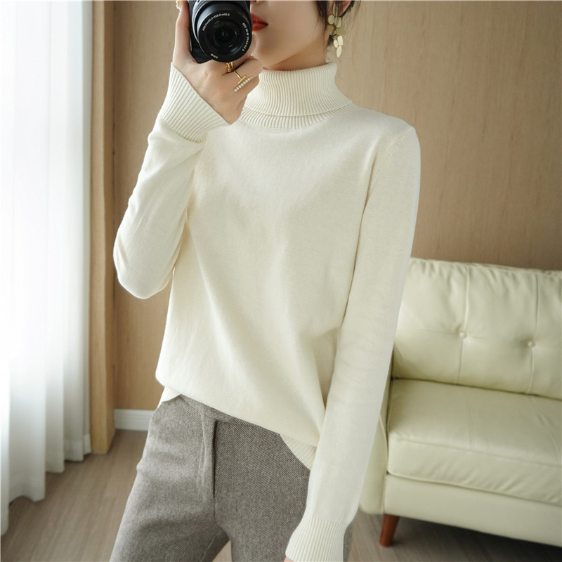 Turtleneck women's spring and autumn 2023 new pullover inner knit sweater loose slimming cotton thread base long sleeve wholesale
