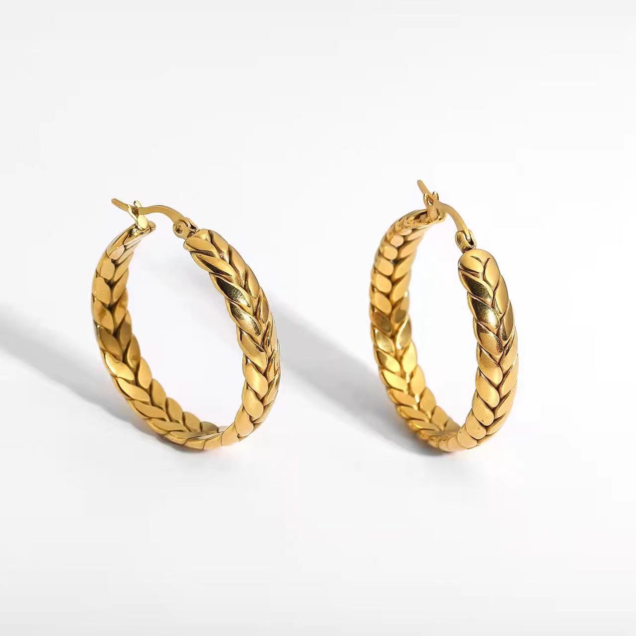 18g Weight Electroplated Gold Plating Process PVD Coated 18K Gold Real Gold Plated Grain 201 Stainless Steel Simple Style Waterproof Non Tarnish Earrings