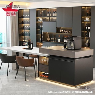 Island Dining Table Integrated Home Countertop with a Light Luxury Feel, Kitchen Island Cabinet, Separate Rock Slab Bar Counter, Metabo