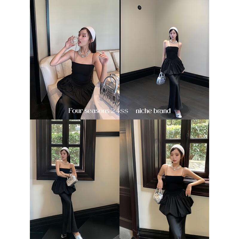 区区欧阳抹胸花苞吊带鱼尾半身裙套装女夏季新款设计感小众两件套|undefined