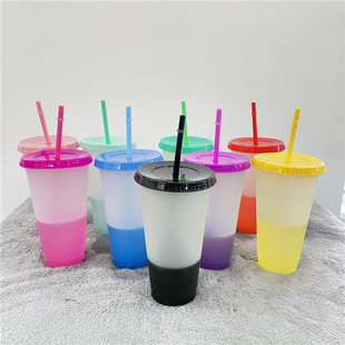 Factory Direct temperature-sensitive color changing cup cold color changing large capacity straw cup pp plastic cup water Cup wholesale logo