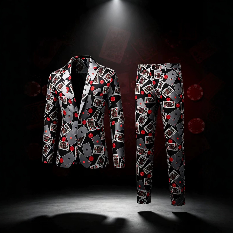 Men's 3D Digital Print Suit Set with Shawl Collar, Formal Dress for Hosts and Singers, Stage Performance Trendy Two-Piece Set Men's 3D Digital Print Suit Set with Shawl Collar, Formal Dress for Hosts and Singers, Stage Performance Trendy Two-Piece Set