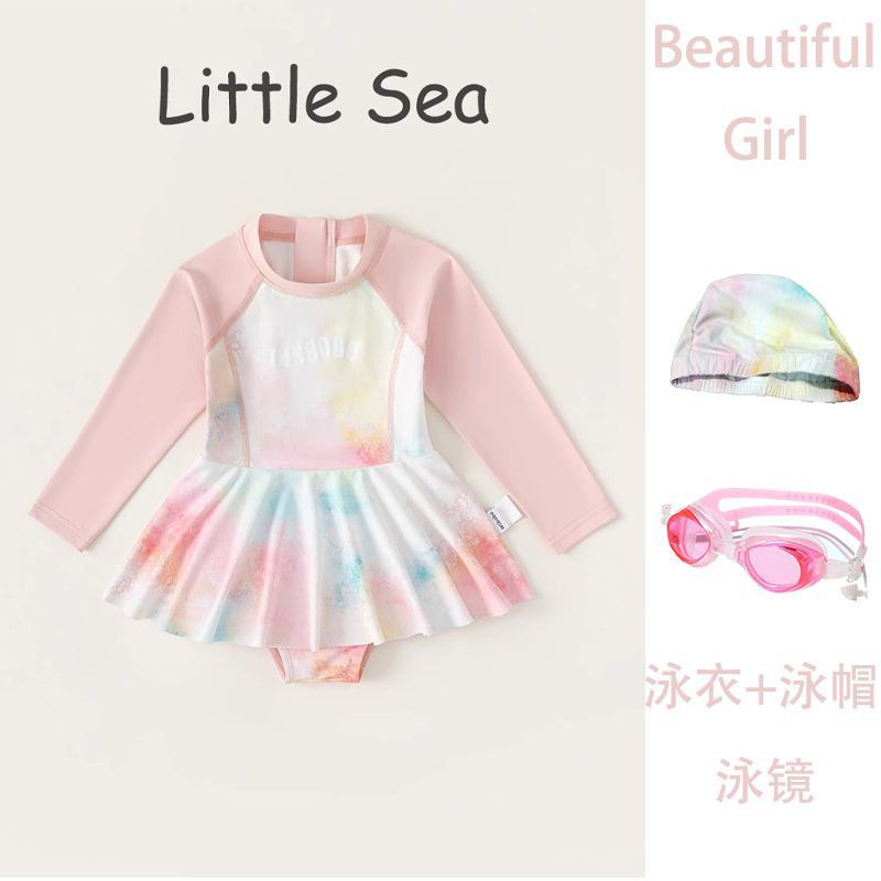 6049#핑크색 수영복 + 수영모 + 수영 고글