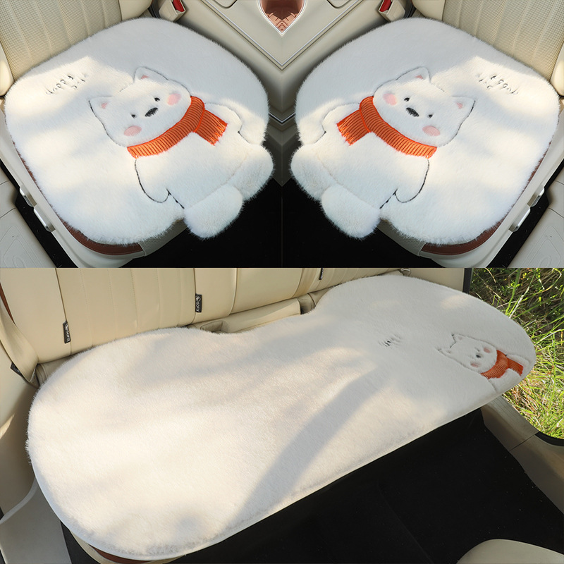 Katong Winter Plush Car Seat Cushion Cartoon Embroidery Interior Decoration (Wool pad) - headrest-single
