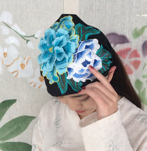 Chapeau haut de forme vide en toile brodée de style ethnique pour femmes, foulard élastique réglable pour voyage et photo_voghion.com
