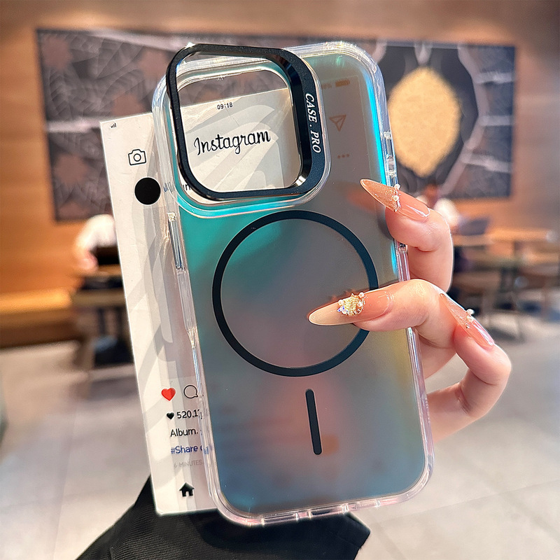 镭射渐变色适用iPhone17磁吸手机壳镜头支架苹果16promax保护套15|undefined