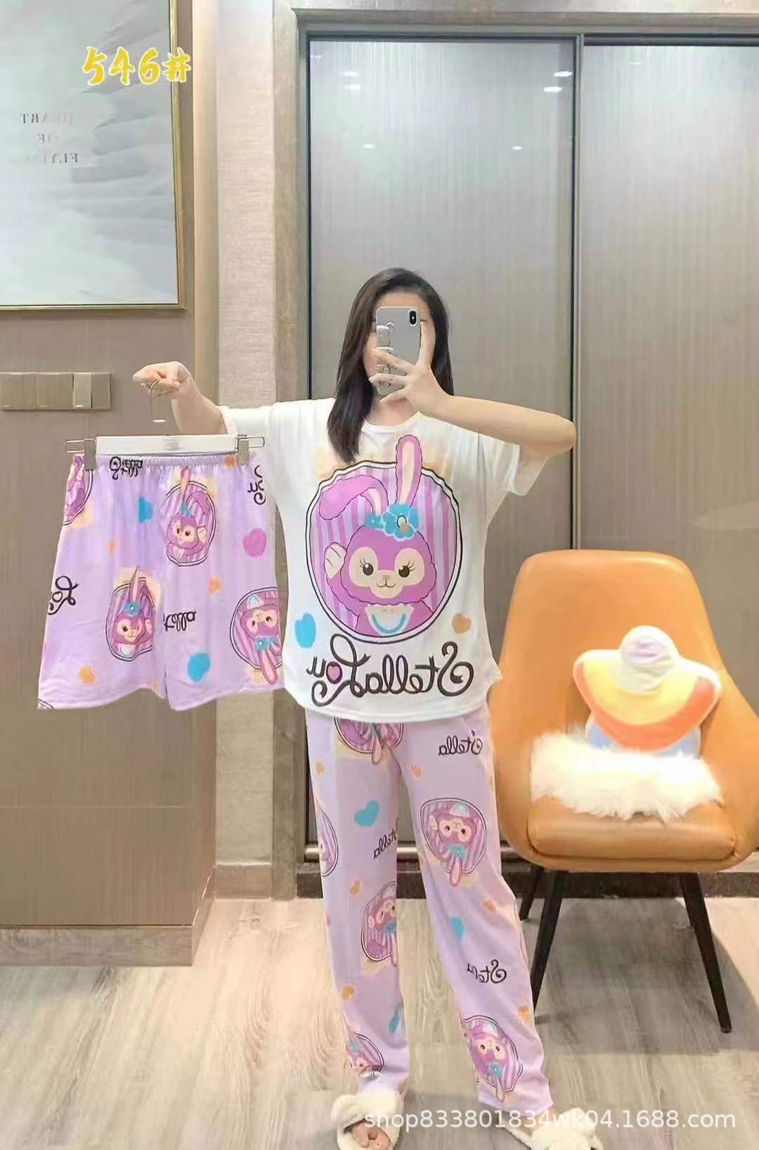 Pijamas transfronterizos de leche de verano pantalones de manga corta tres piezas de dibujos animados lindos ropa de hogar de comercio exterior de labu