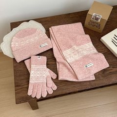 羊毛针织手套提花加绒触屏男女通用五指骑行毛线加厚冬季保暖手套