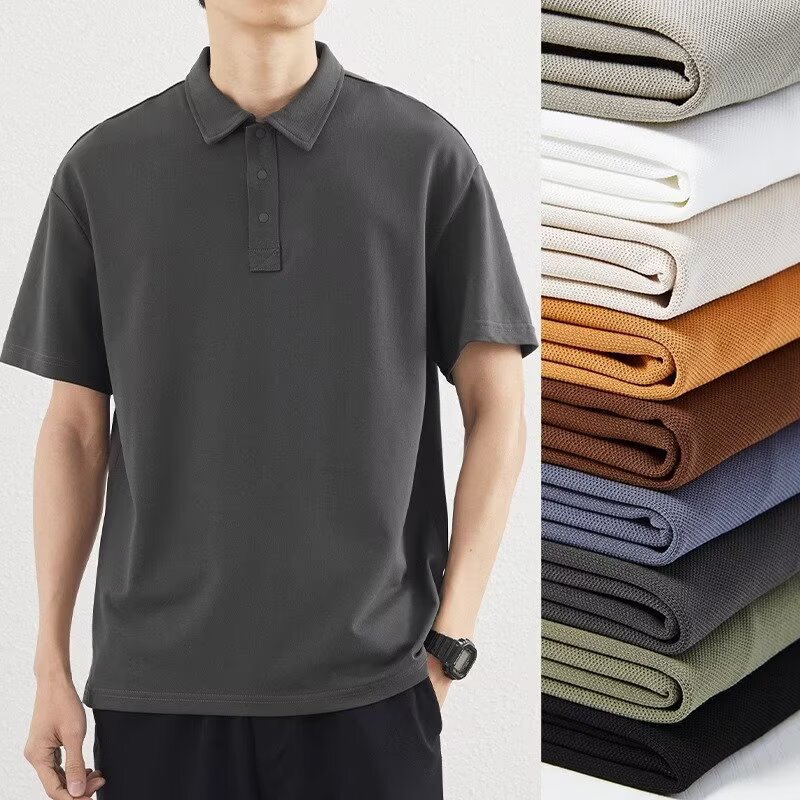 Short-sleeved T-shirt Men's Collar Lapel Polo Shirt Business Fashion Brand Summer Thin Solid Color Led Half-sleeved T-shirt