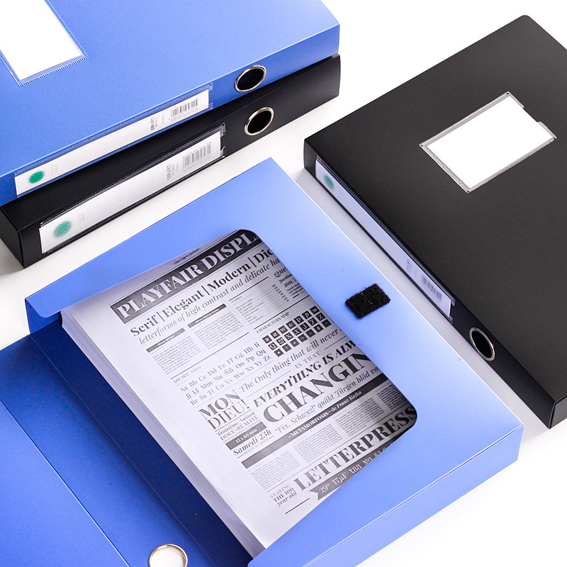 Caja de archivo Deli A4 caja de almacenamiento de archivos vertical de gran capacidad de papel Kraft engrosada caja de carpeta de plástico azul