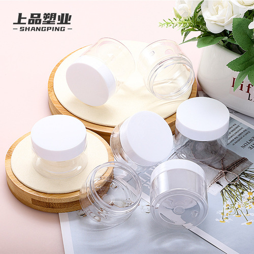 40ml transparent cream bottle pet plastic wide mouth straight shoulder bottle natural aluminum lid cream jar packaging material