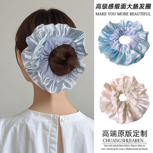 法式温柔~米白色缎面大肠发圈女高级感低马尾慵懒风超大发饰头绳-阿里巴巴