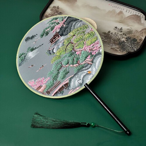 Double-sided Embroidered Round Fan*Hanfu Anime Accessory*Chinese Style Cheongsam*Lotus and Crane Ancient Style Round Fan