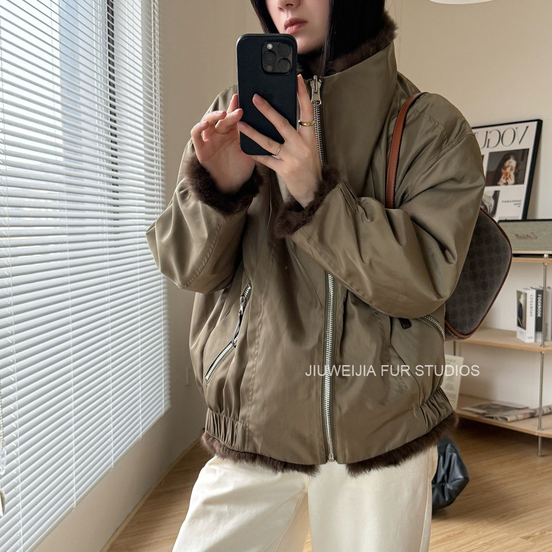Reversible 2025 Autumn/Winter New Casual Loose Rabbit Fur Short Parka Coat for Women Young