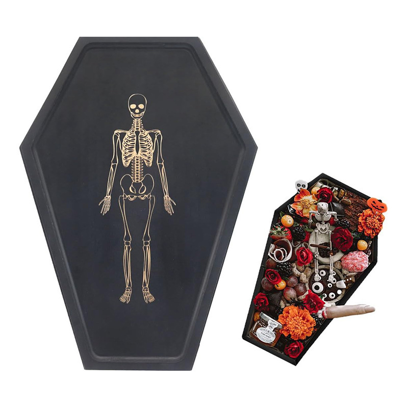 Wooden Halloween Tray Coffin-Shaped Charcuterie Plate Gothic Decorative Tray Snack Fruit Candy Plate Dinner Plate