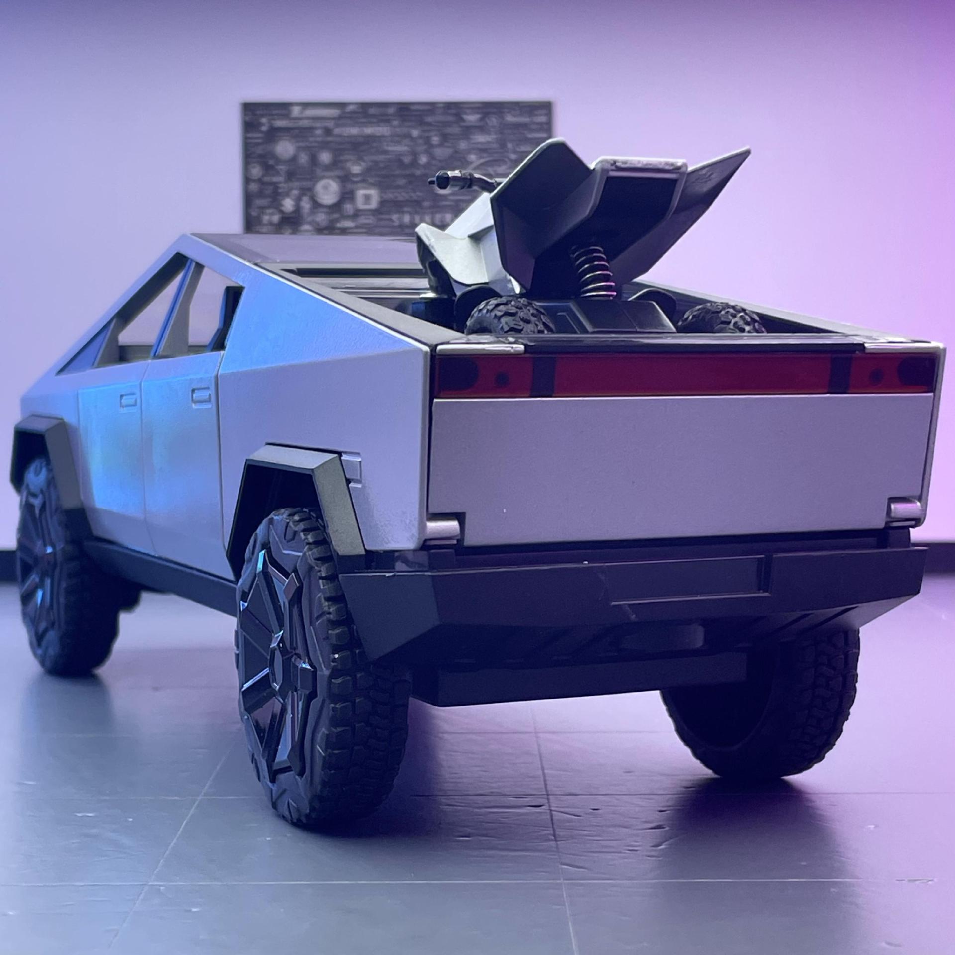 Coche de aleación modelo de coche 1:24 nueva energía Tesla camioneta Tire hacia atrás con sonido y luz fuera de la carretera coche sonido modelo adornos