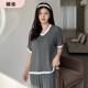 Color-block V-neck Short-sleeved Pants with Chest Pad Two-piece Pajamas Women's Thin Home Clothes Large Elastic Pit Cotton suit