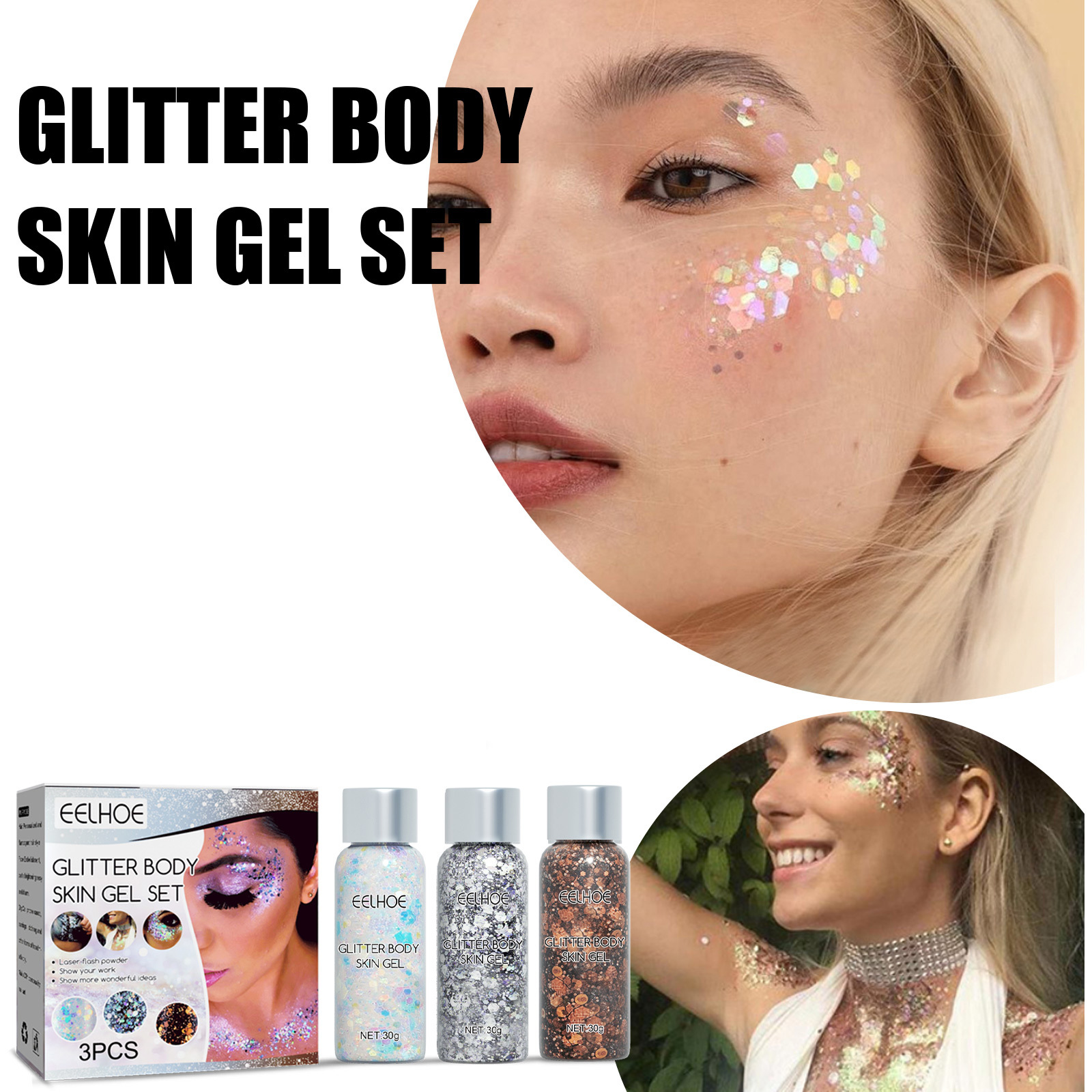EELHOE sequin gel suit gel glitter makeup fish scale sequins stage performance eye shadow makeup props