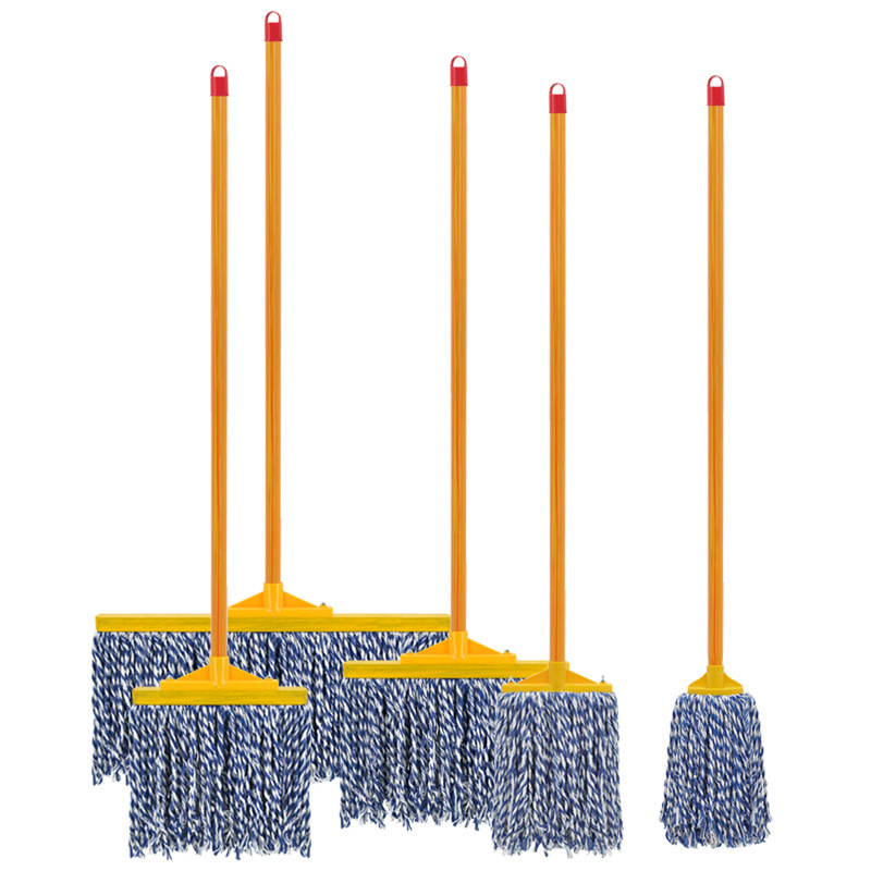 Blue and white line row tow large cotton thread flat mop wooden pole old household cotton yarn ordinary mop for factory Blue and white line row tow large cotton thread flat mop wooden pole old household cotton yarn ordinary mop for factory