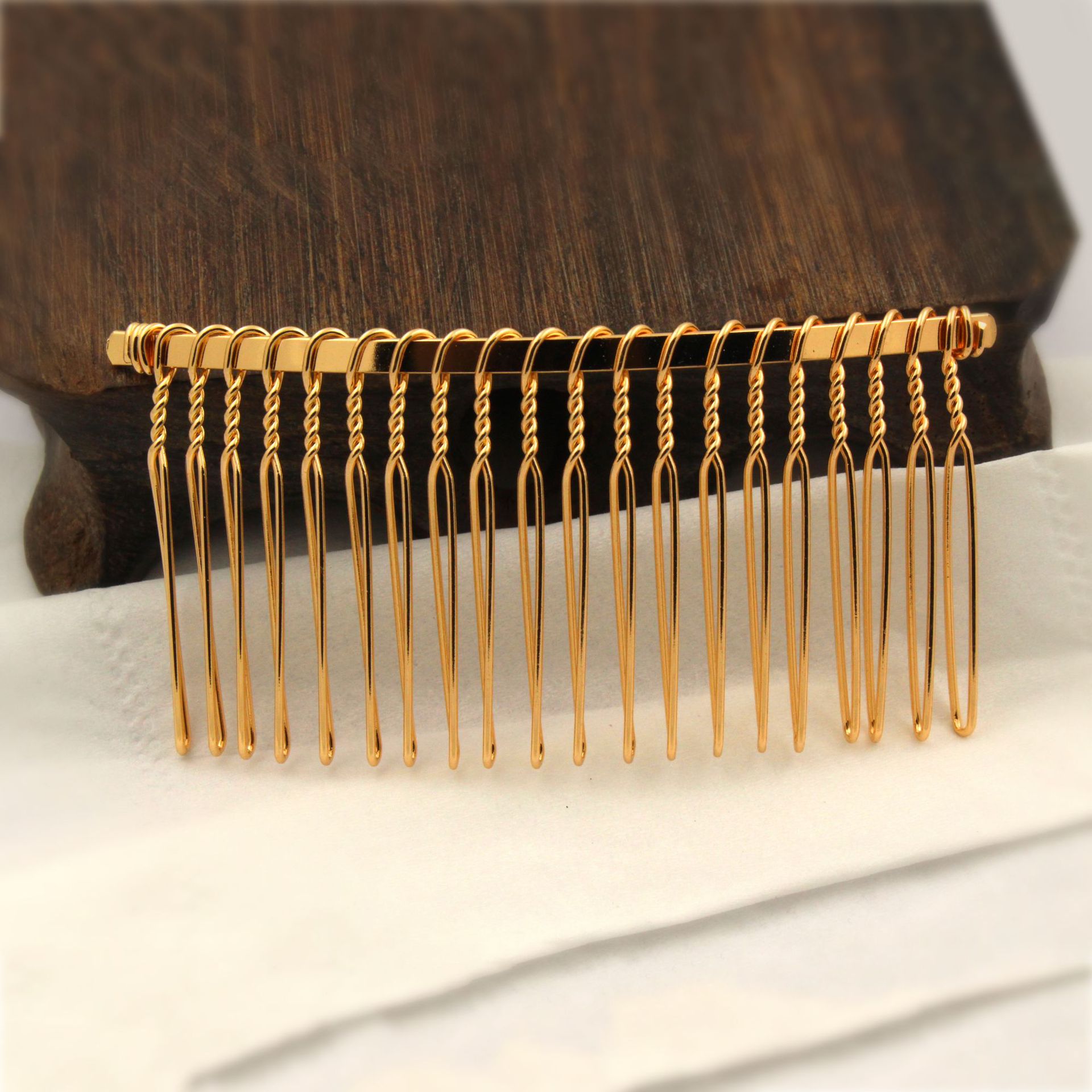 保色金20齿扭线 发梳 插梳 发饰75*37MM（ 多尺寸） DIY首饰配件
