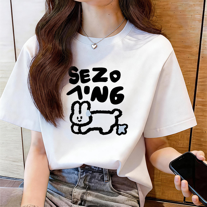 Summer cotton breathable fashionable cute T-shirt, with short sleeve, English