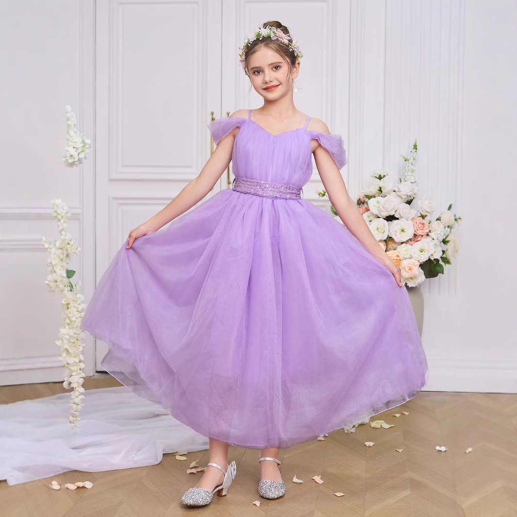 Vestidos para niños, vestidos de princesa, faldas de malla con lentejuelas, vestidos de tutú de escenario de temperamento de tela forjada, vestidos de fiesta para niñas, vestidos de noche