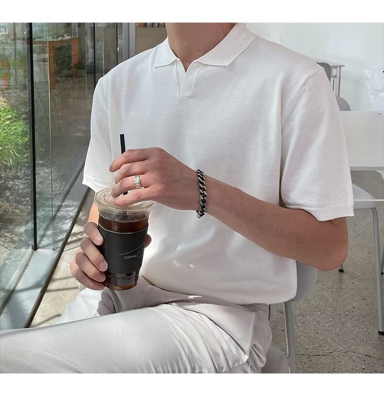 Men's Short-sleeve Polo Shirt, Trendy Brand, Summer Turn-down Collar, Korean Style, Mature And Simple, Solid Color,_viptrois.com