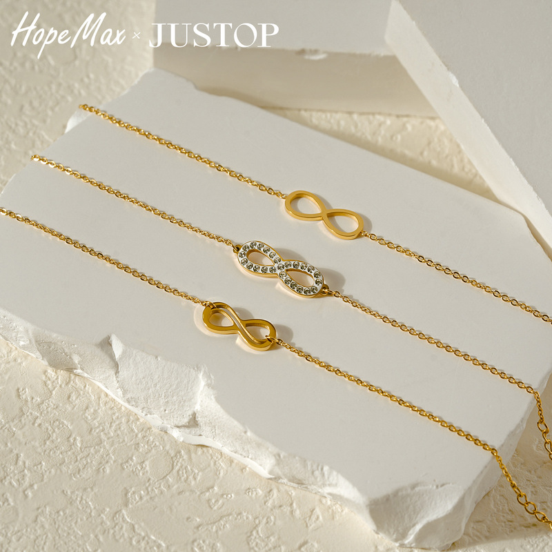 Justop Cross-Border Retro Amazon Bracelet Number 8 Bracelet Infinity Symbol Bracelet with Diamonds 18K Gold Electroplating