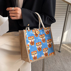 Cute Cartoon Jute Tote Bag for Women: Creative Year of the Tiger Design, Perfect for Outings, Lunch Boxes, and Stylish Student Use