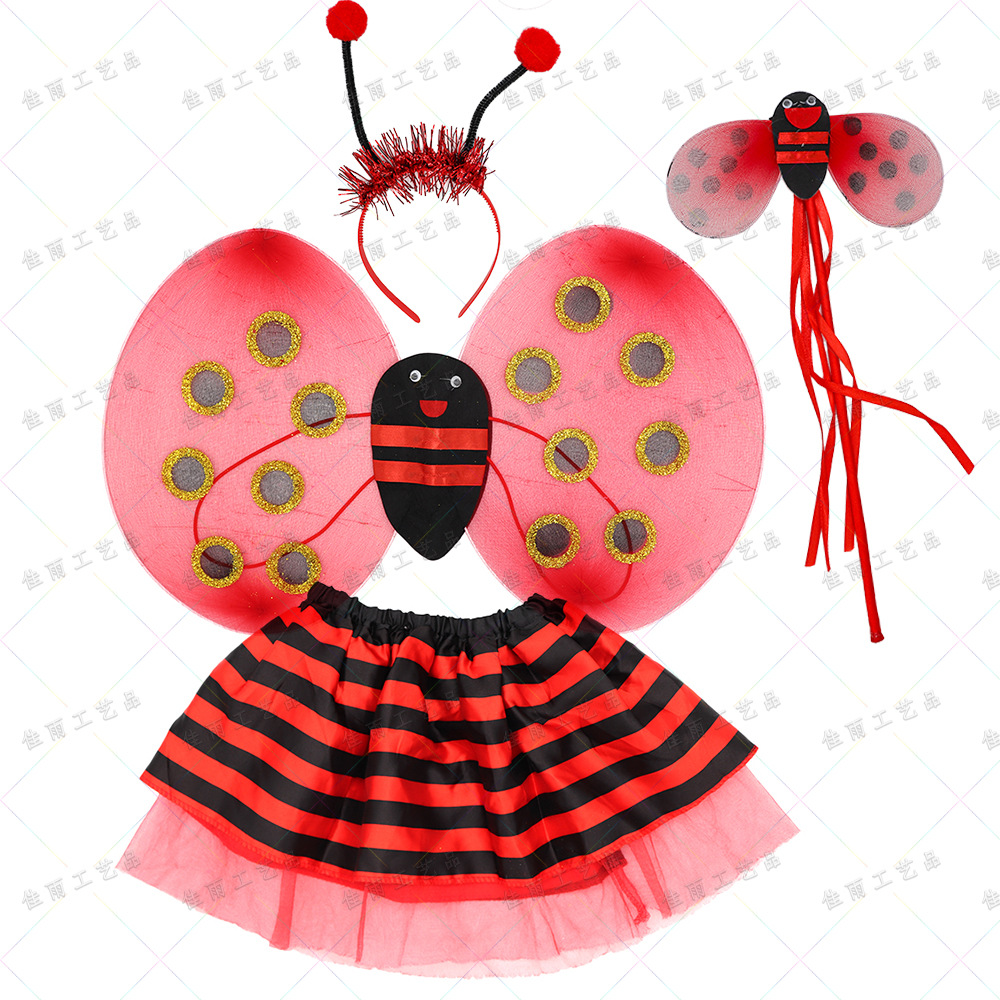Jiayu Liuyi Children's Little Bee Wings Accesorios Little Ladybug Juego de cuatro piezas Cute Princess Falda Ropa al por mayor