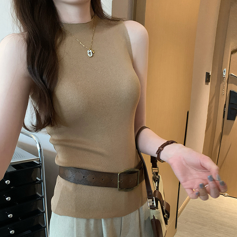 In-Stock Korean-Style Lazy Half-Turtleneck Sleeveless Knit Top for Women, 2026 Summer New Model, Beautiful Inner Wear Vest In-Stock Korean-Style Lazy Half-Turtleneck Sleeveless Knit Top for Women, 2026 Summer New Model, Beautiful Inner Wear Vest