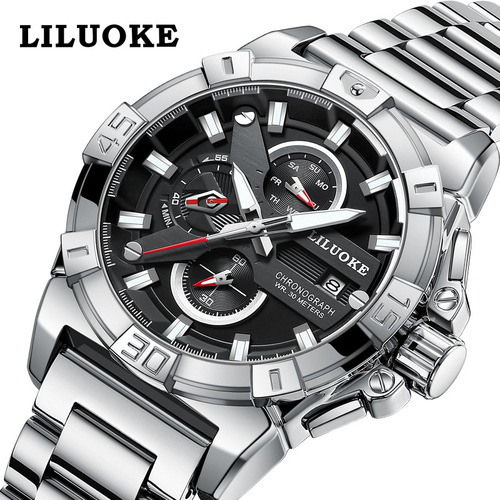 A unisex cross-border watch with a self-luminous, waterproof design for men, featuring a steel strap and quartz movement.