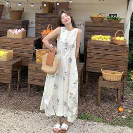 实拍文艺花卉田园夏季甜美小众无袖中长背心连衣裙女夏季2026新款